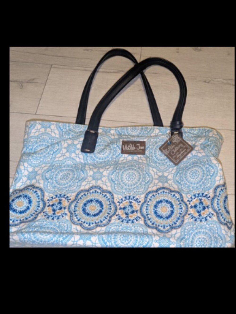 NWT Matilda Jane Boho Mandala Print Tote Bag Navy Blue Leather Fringe Tassel